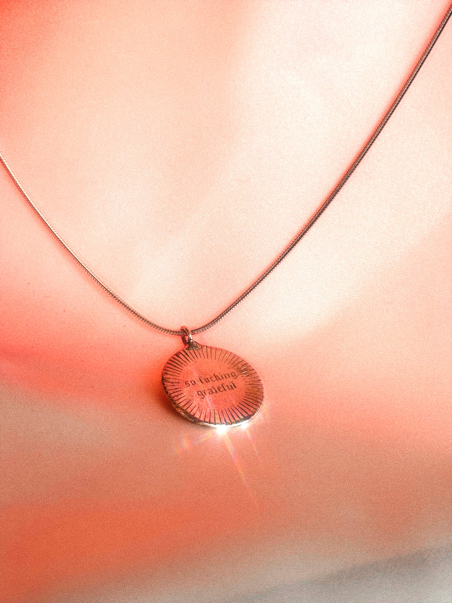 'So f#cking grateful' Double-Sided Silver Necklace