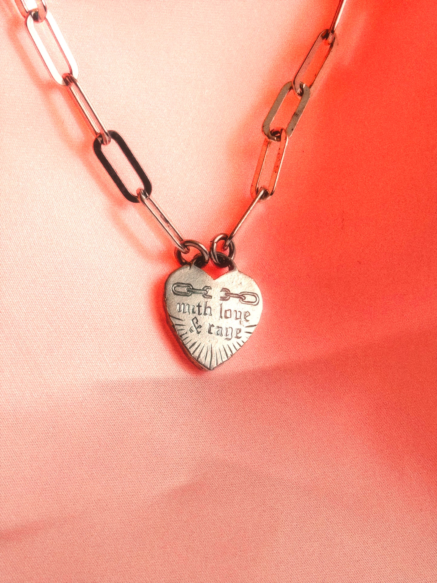 'With Love + Rage' Silver Heart Necklace