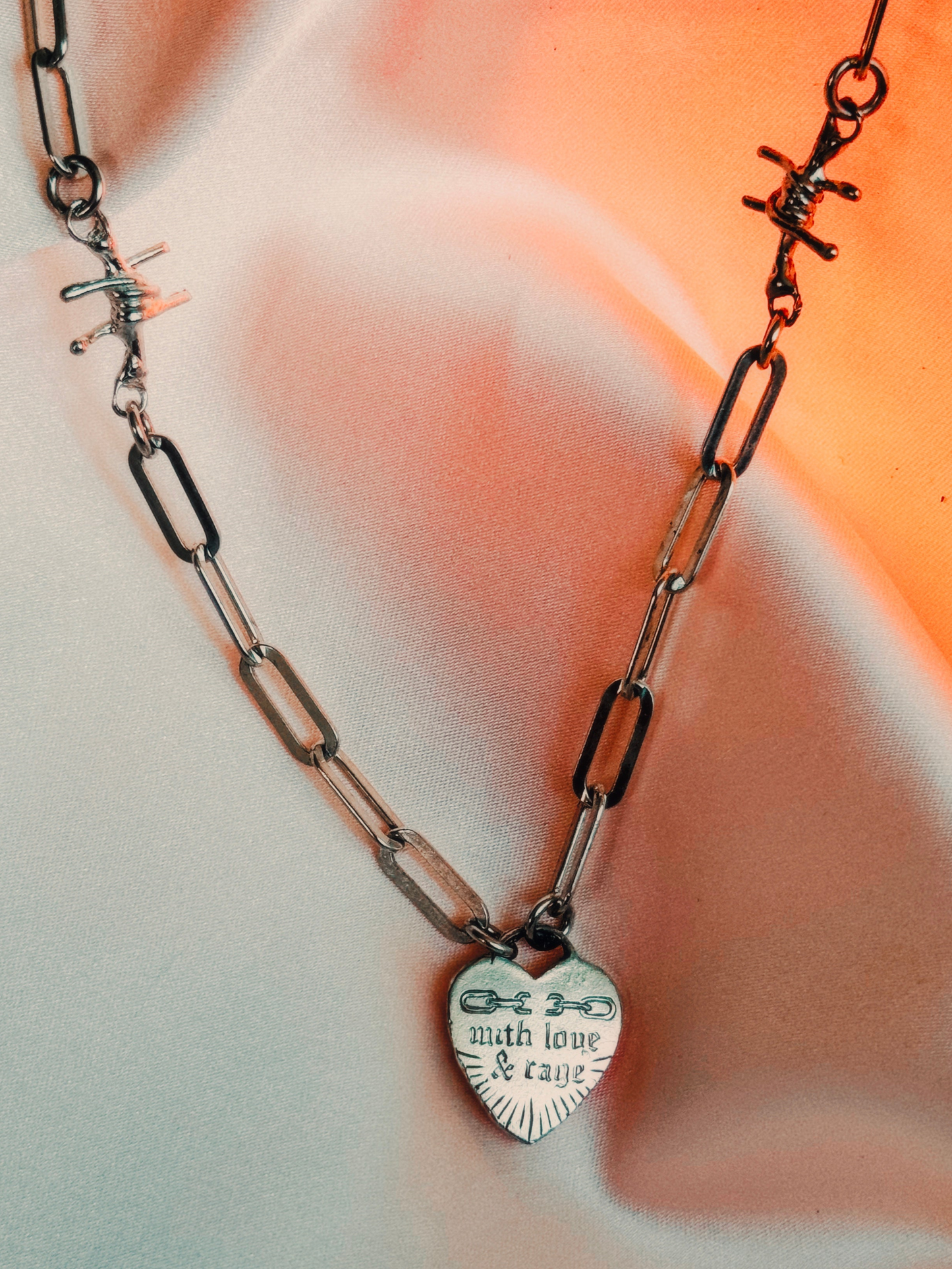 'With Love + Rage' Silver Heart Necklace