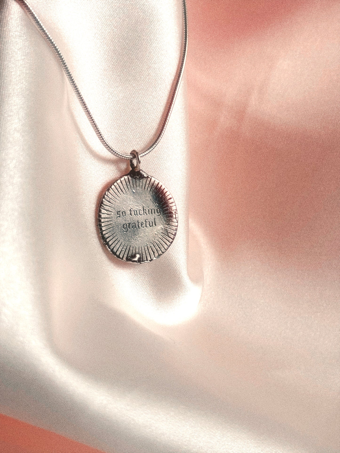 'So f#cking grateful' Double-Sided Silver Necklace