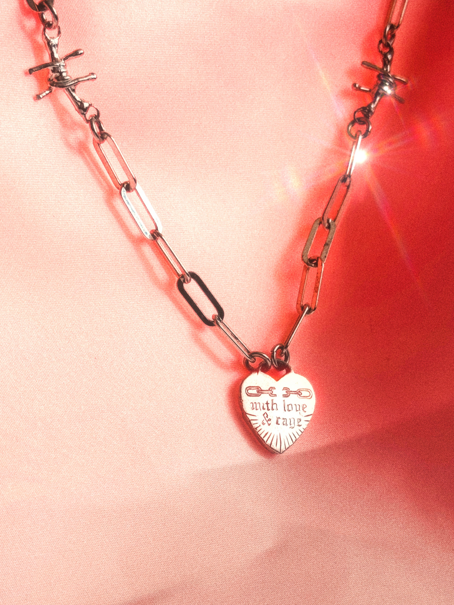 'With Love + Rage' Silver Heart Necklace