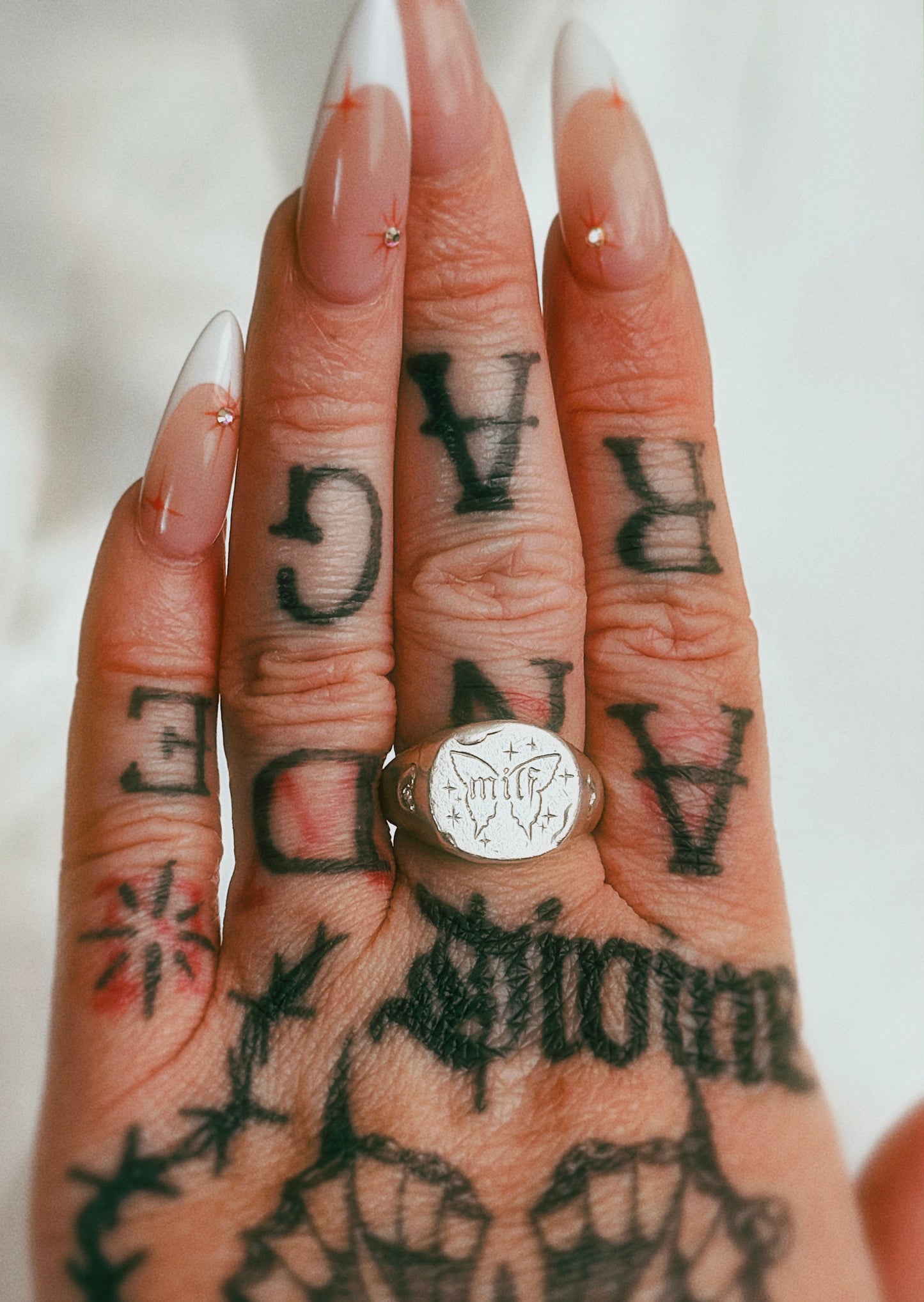 'milf' Butterfly Silver Signet Ring