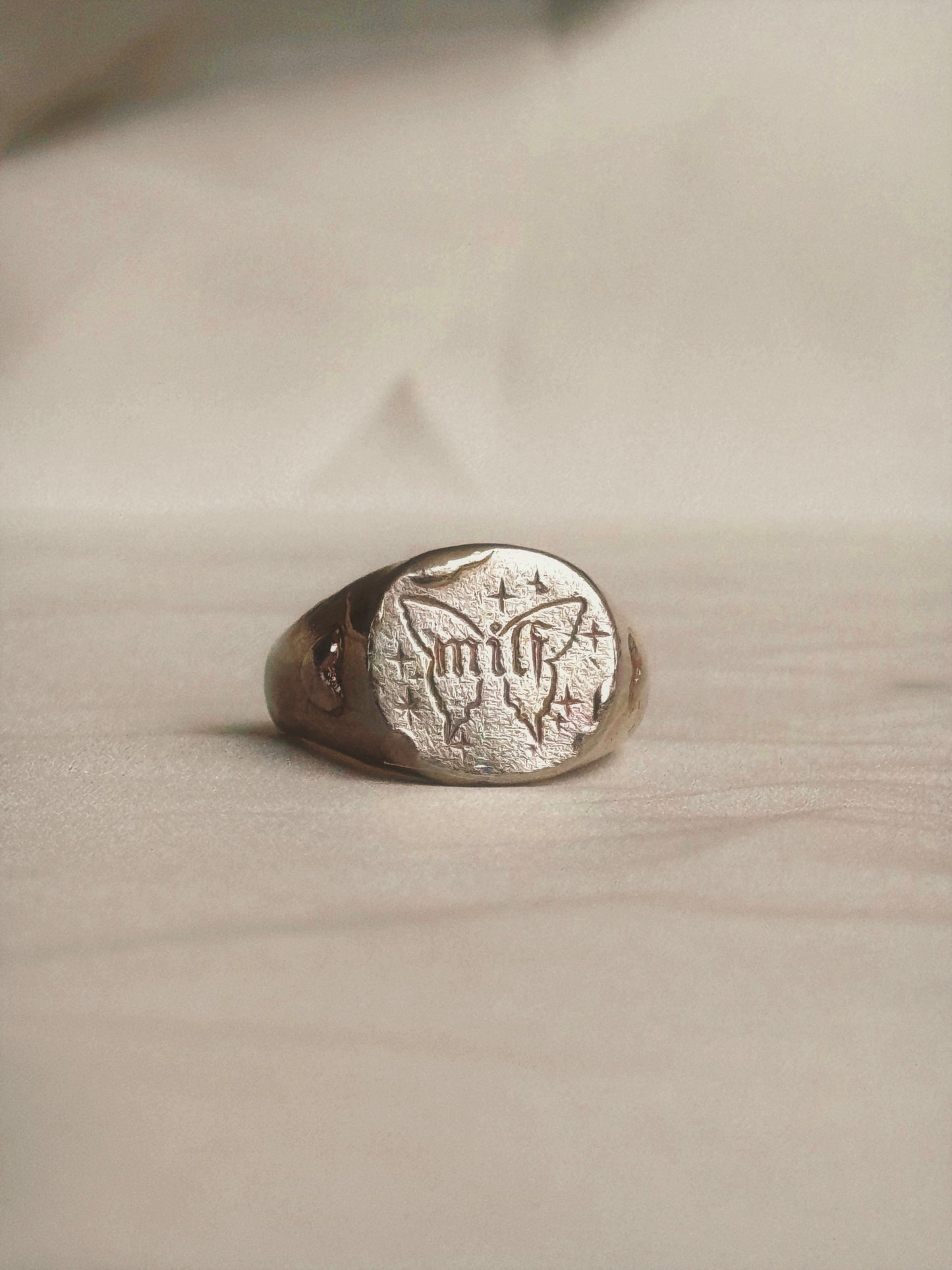 'milf' Butterfly Silver Signet Ring