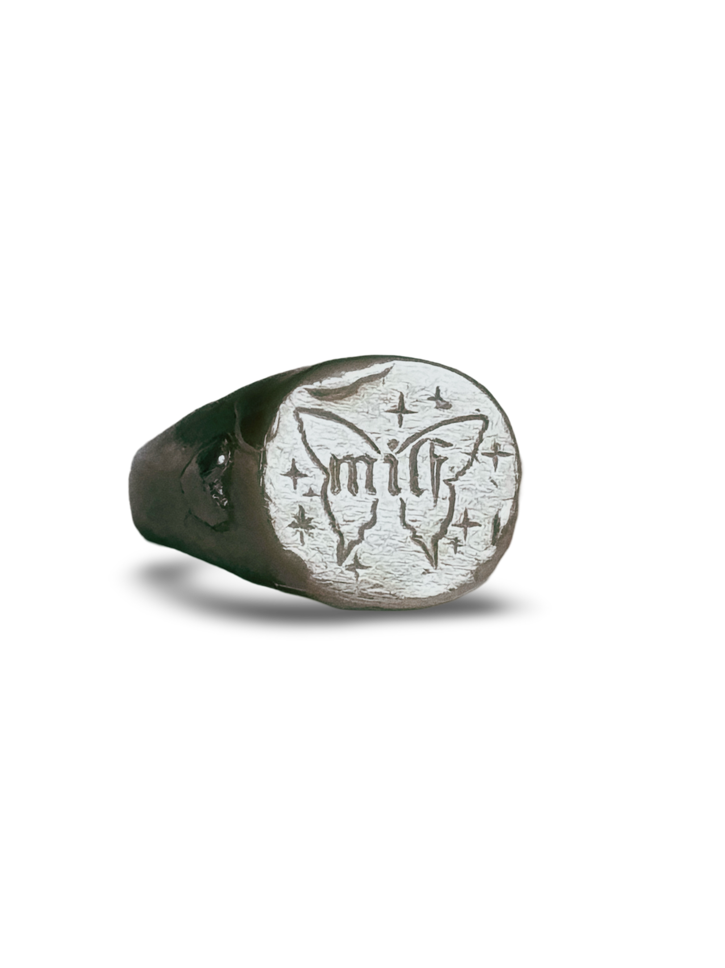 'milf' Butterfly Silver Signet Ring